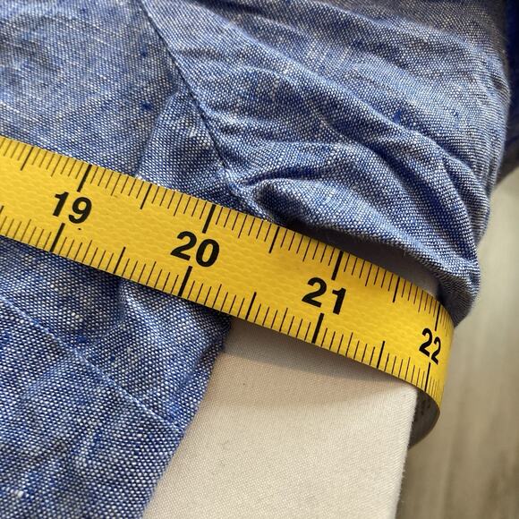 LL Bean Women's Blue Linen Tunic Top Est. Size L Coastal Nautical‎ Preppy Flowy - Picture 4 of 10